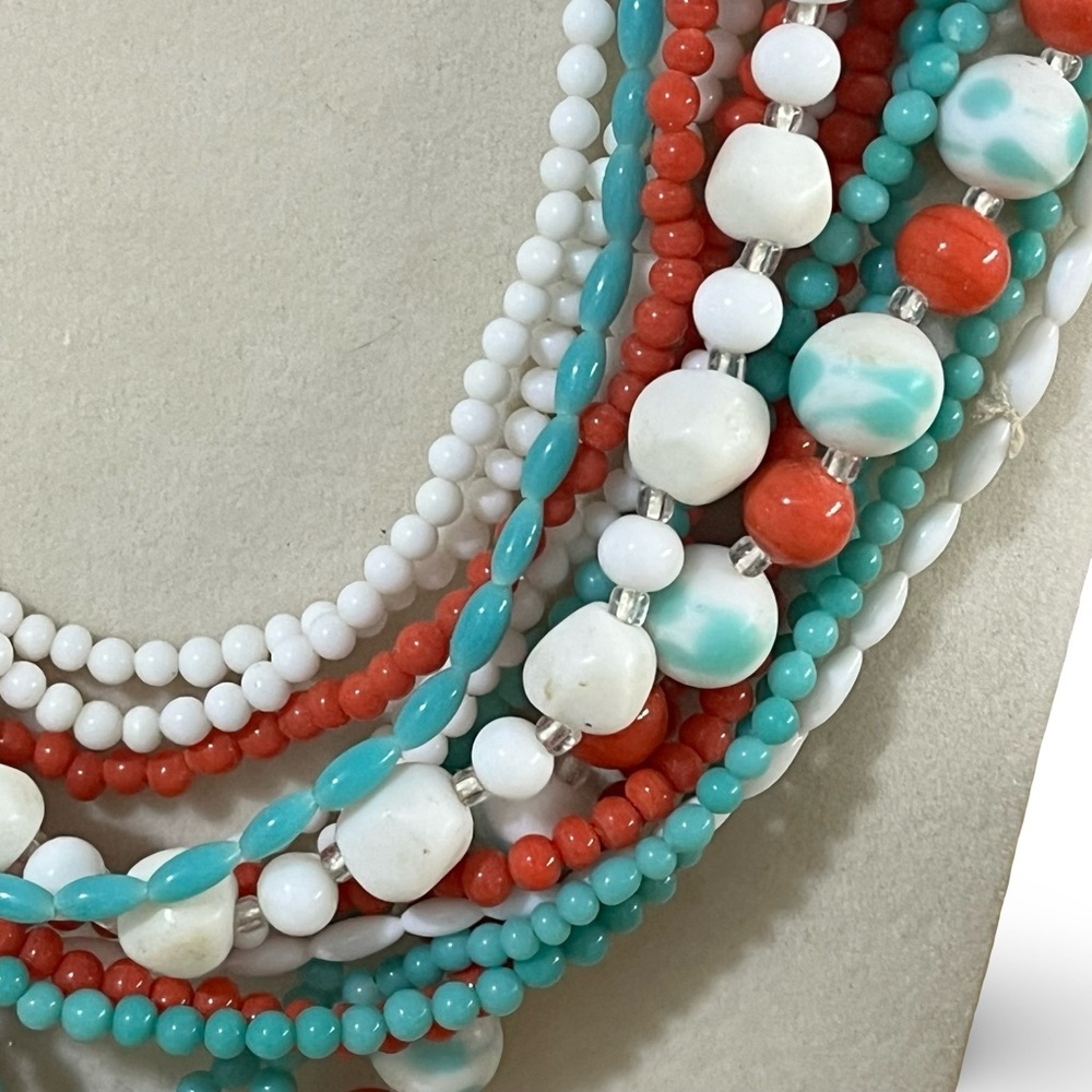 Multicolor Coral Beaded Necklace Marked Japan - Picture 4 of 7